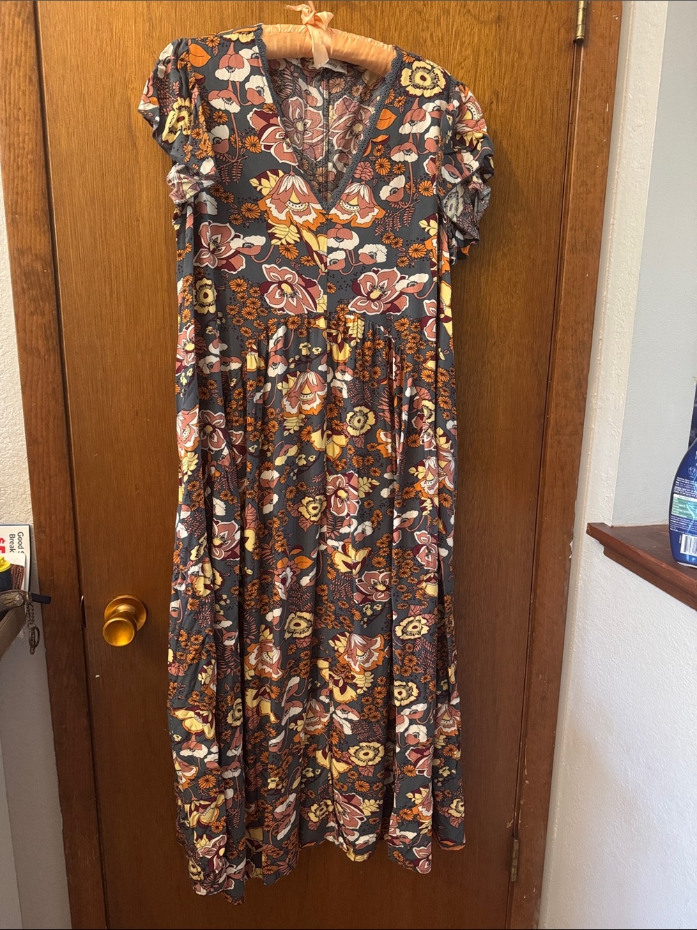 Floral V-Neck Maxi Dress in Charcoal and Mustard